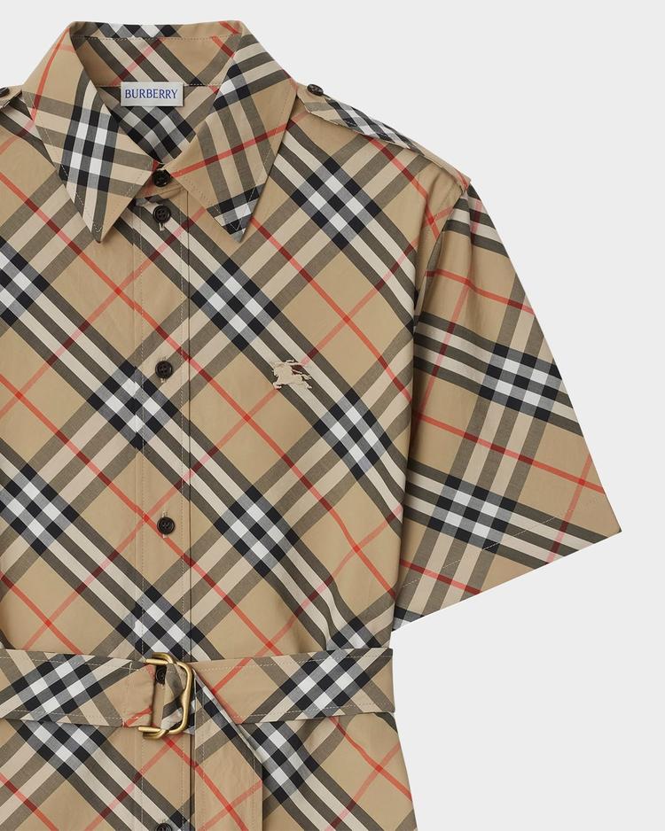check short-sleeve belted mini shirtdress