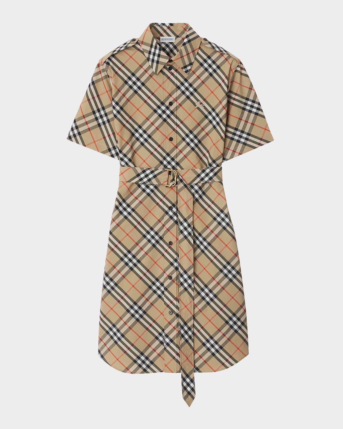 check short-sleeve belted mini shirtdress