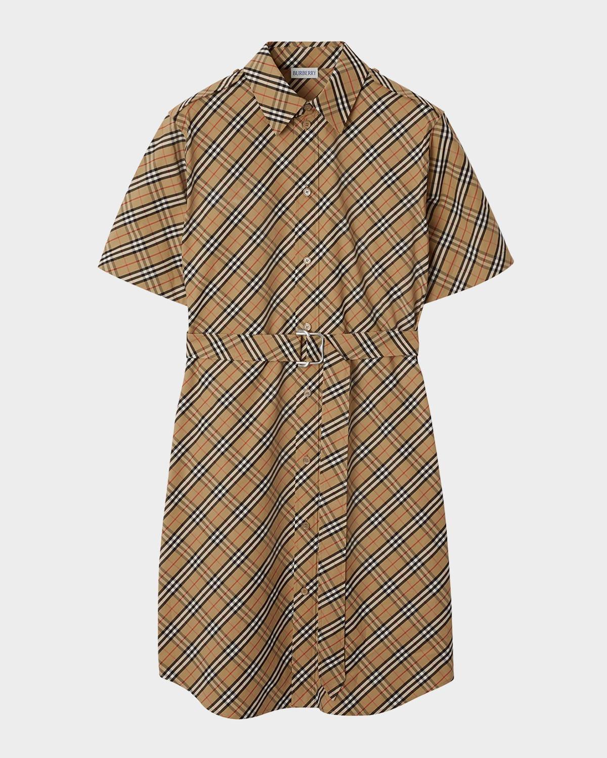 check short-sleeve belted shirtdress