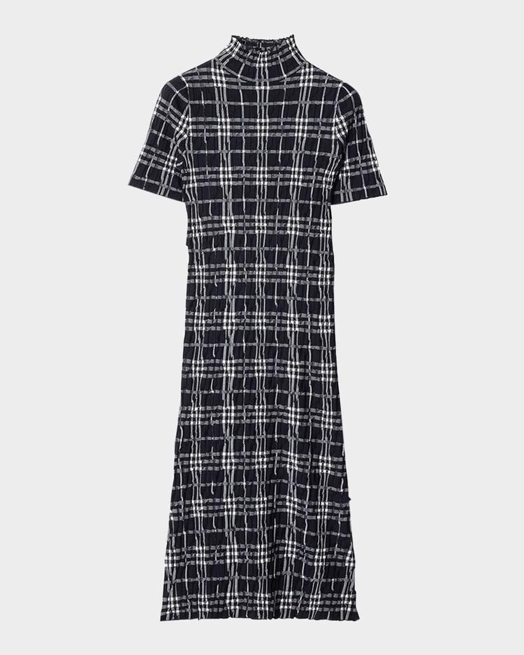 check short-sleeve crinkle midi dress