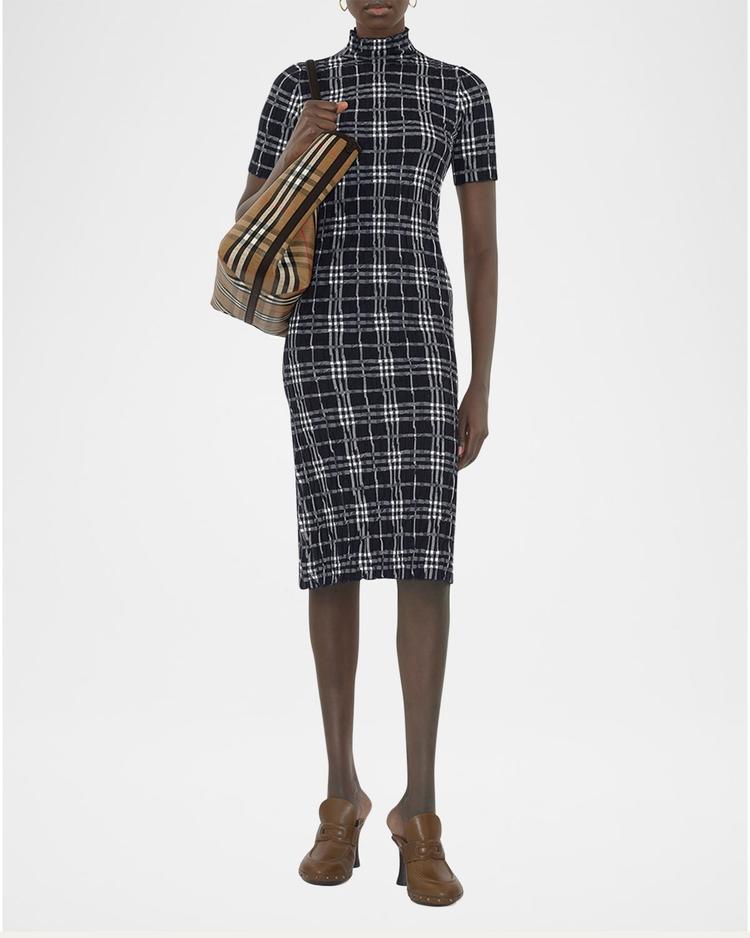 check short-sleeve crinkle midi dress