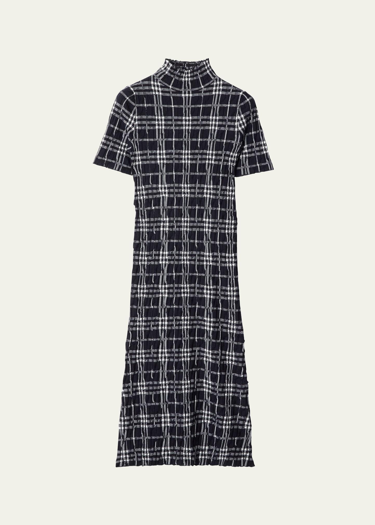 check short-sleeve crinkle midi dress