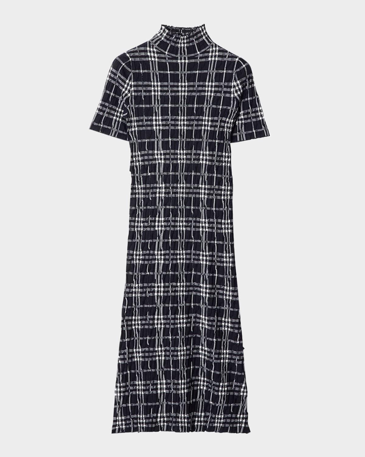 check short-sleeve crinkle midi dress