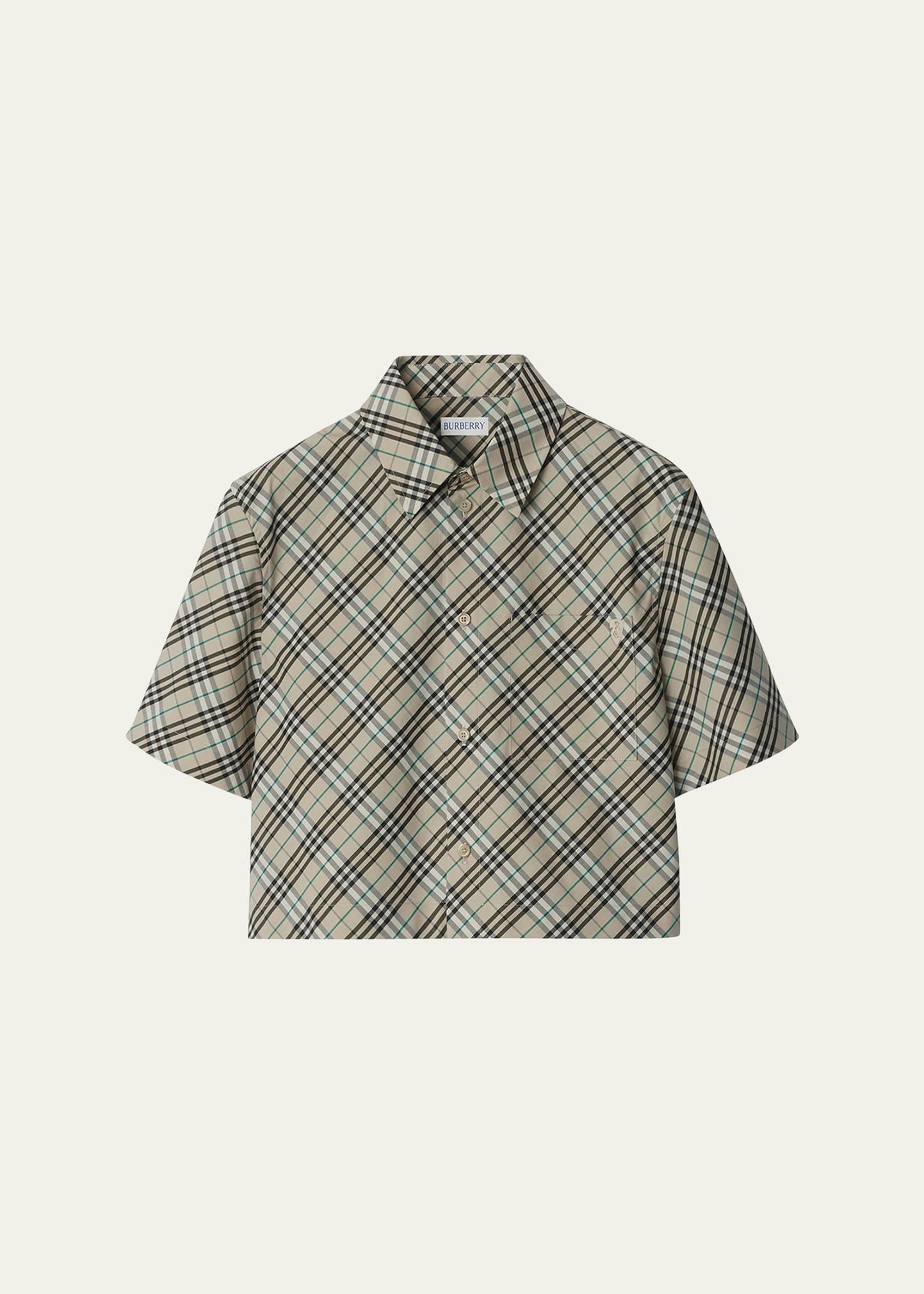 check short-sleeve crop button-down shirt