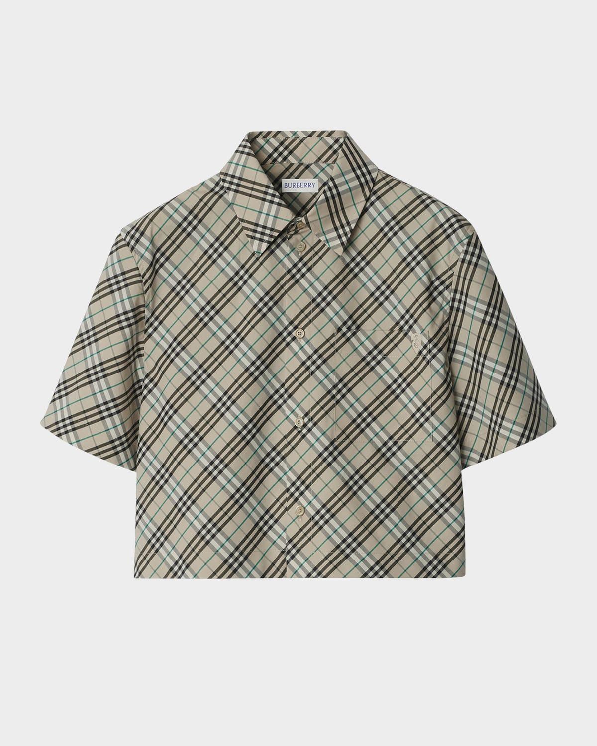check short-sleeve crop button-down shirt