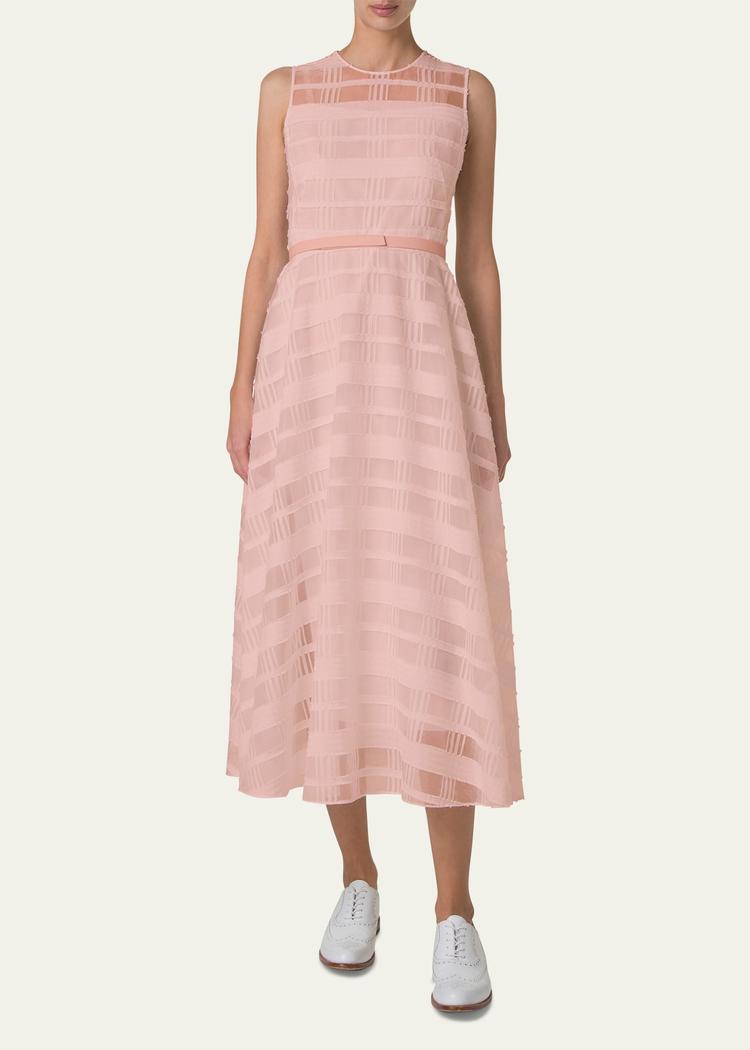 check silk organza midi dress