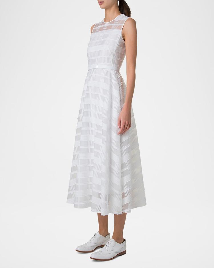 check silk organza midi dress