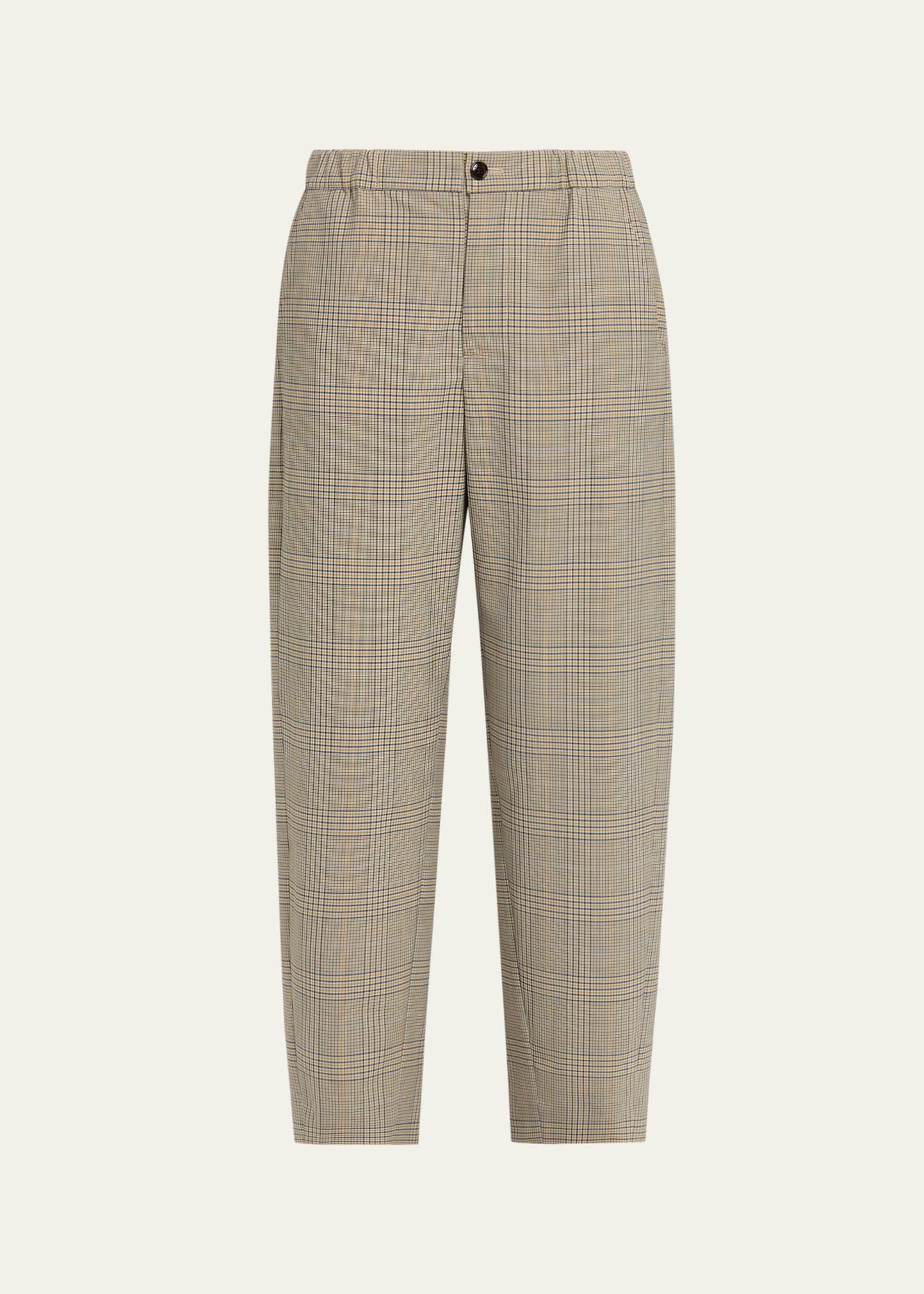 check straight-leg trousers with elastic waistband