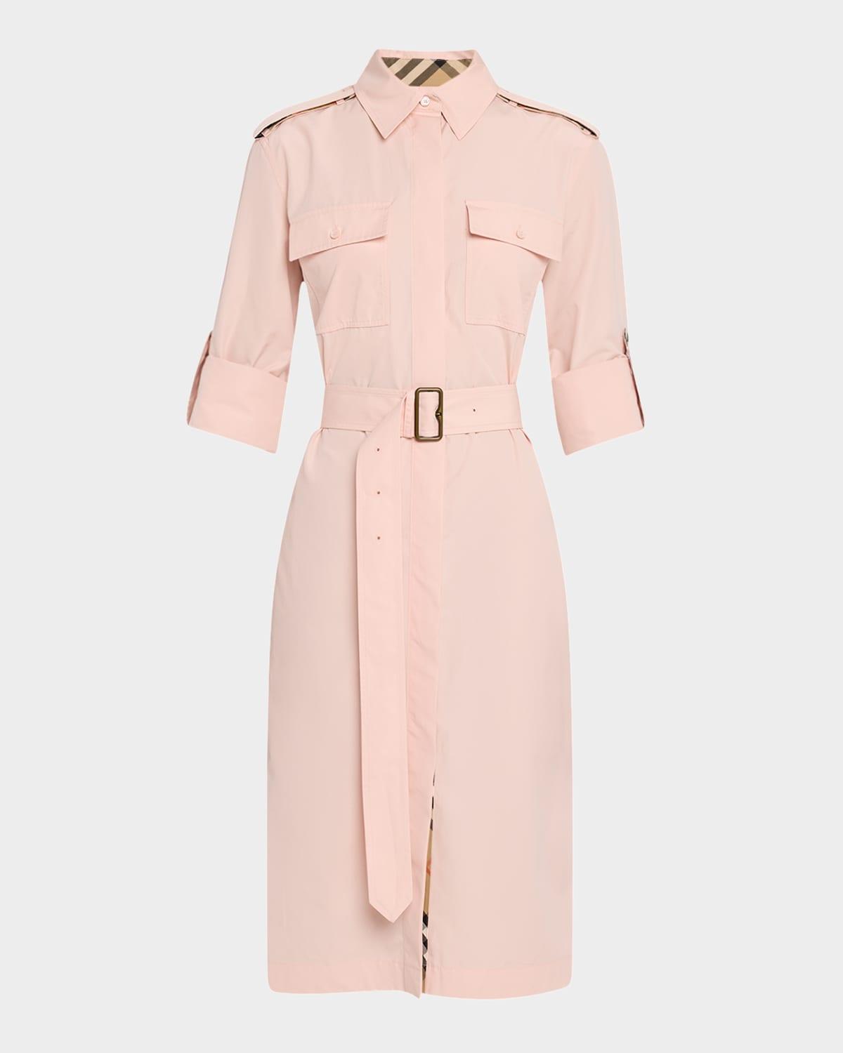 check-trim short-sleeve belted shirtdress