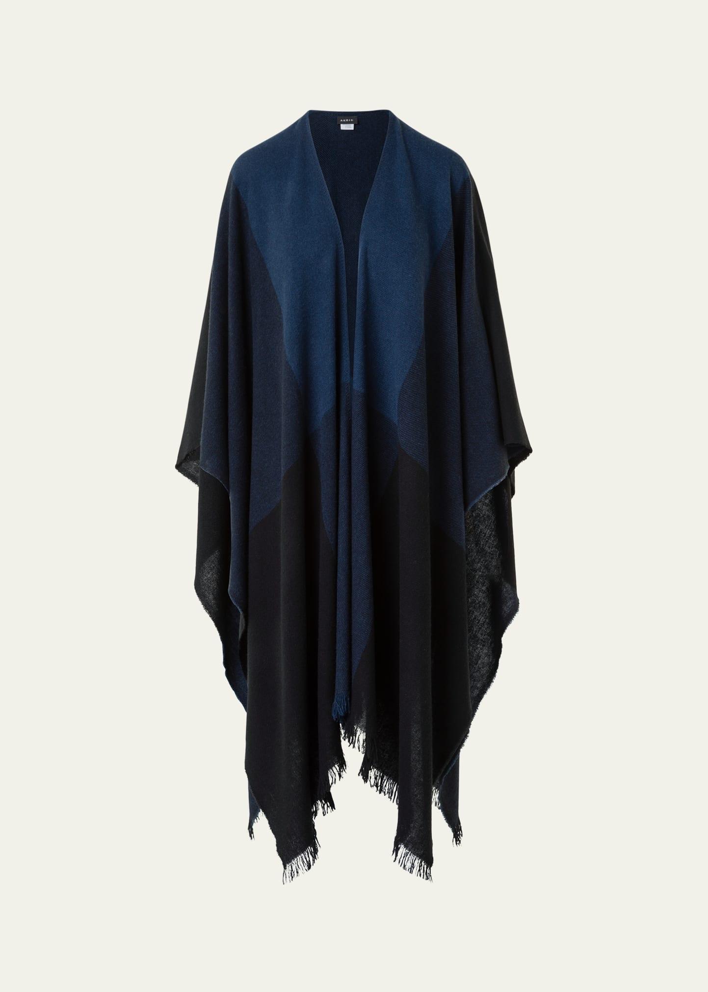 check wool-cashmere fringed cape scarf