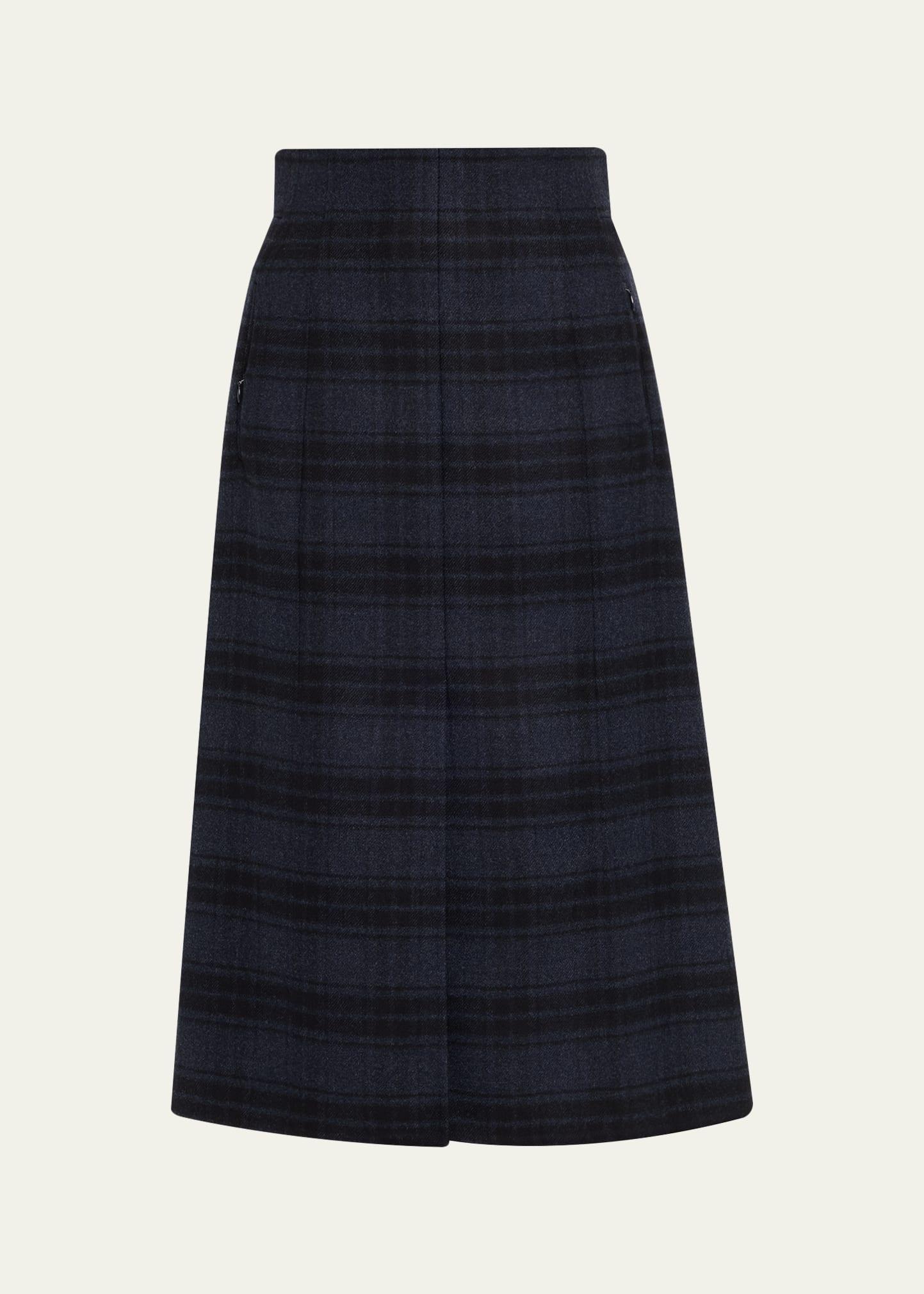 check wool double face a-line midi skirt