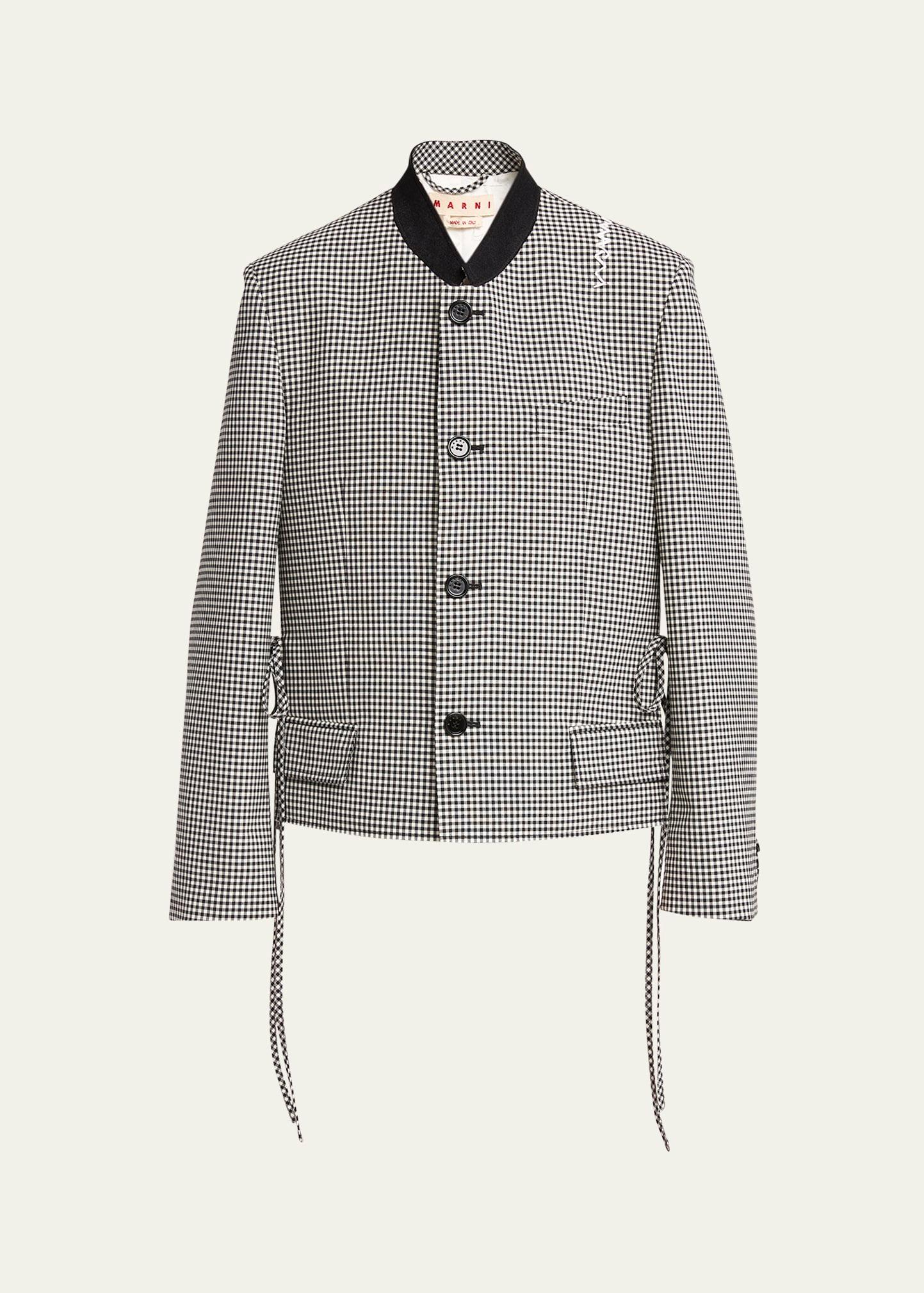 checked straight fit cropped wool jacket