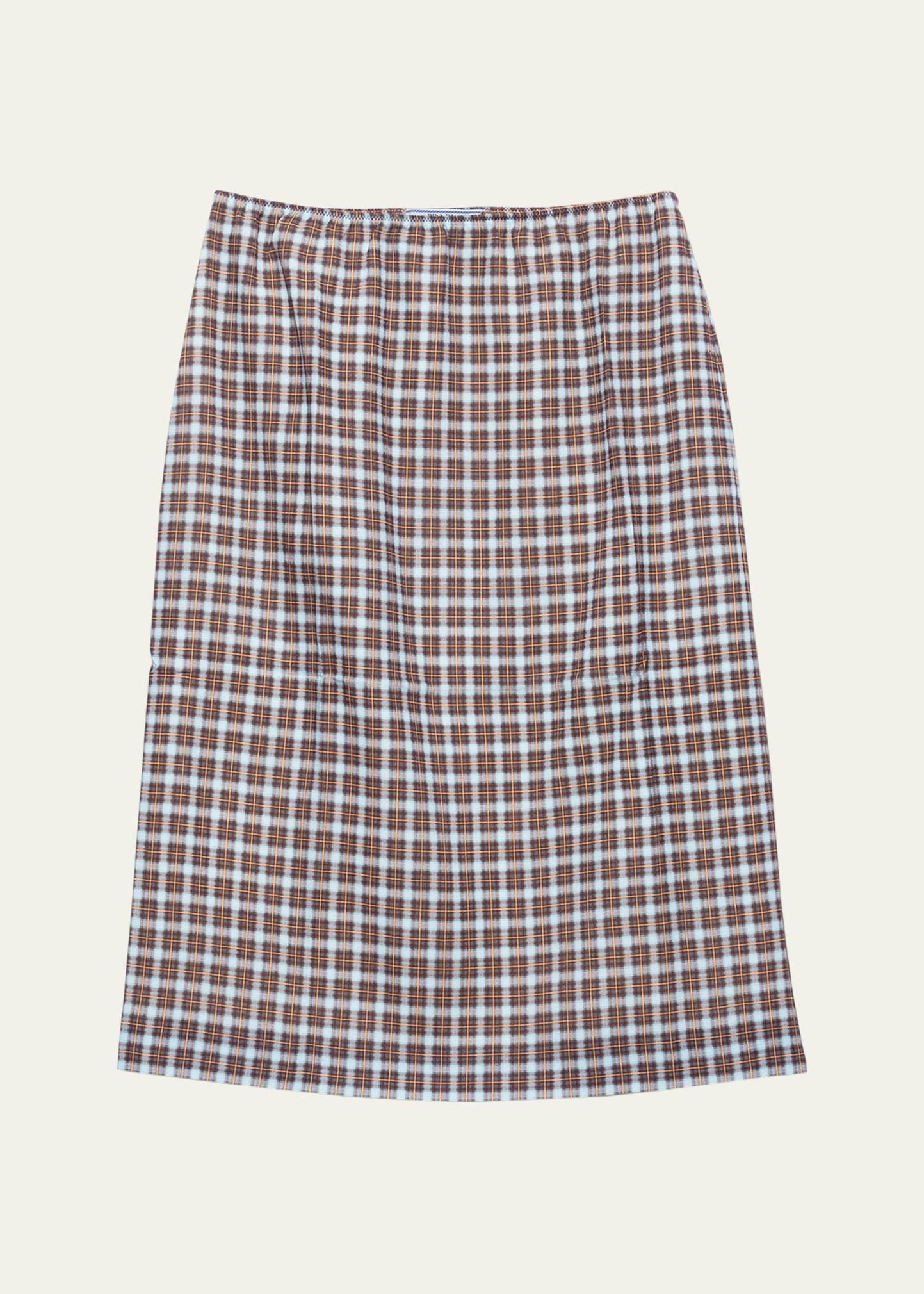checked stretch georgette midi skirt