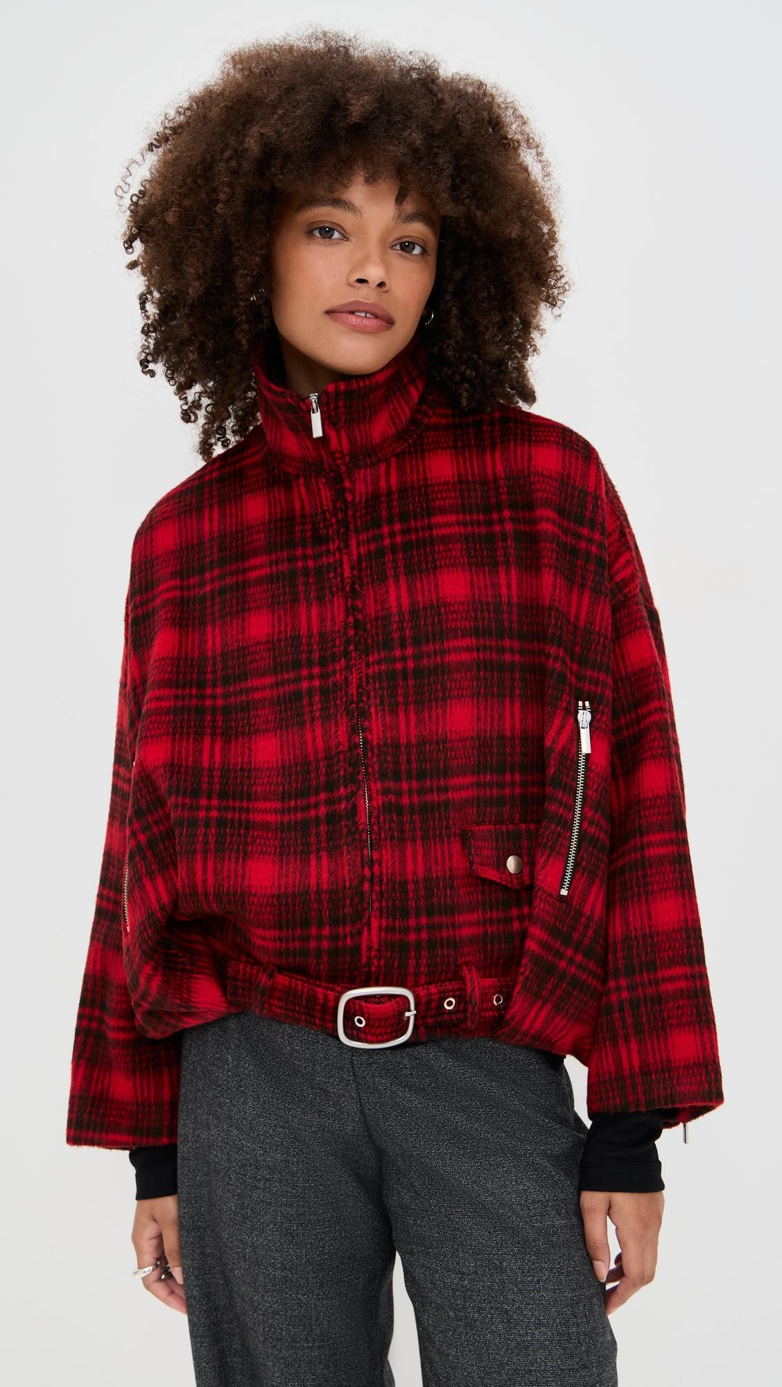checkered oversized blouson belted bomber