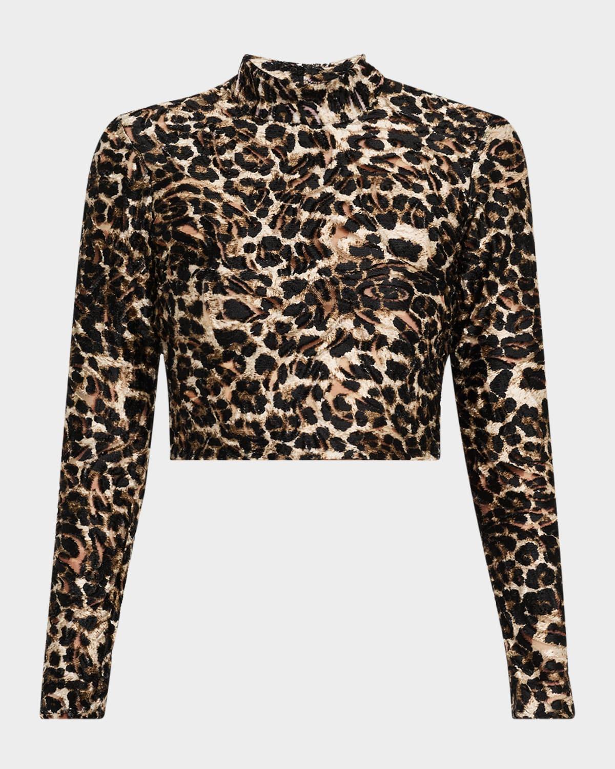 cheetah lyra mock-neck top