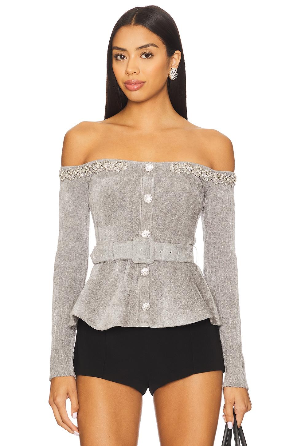 chenille knit crystal trim top
