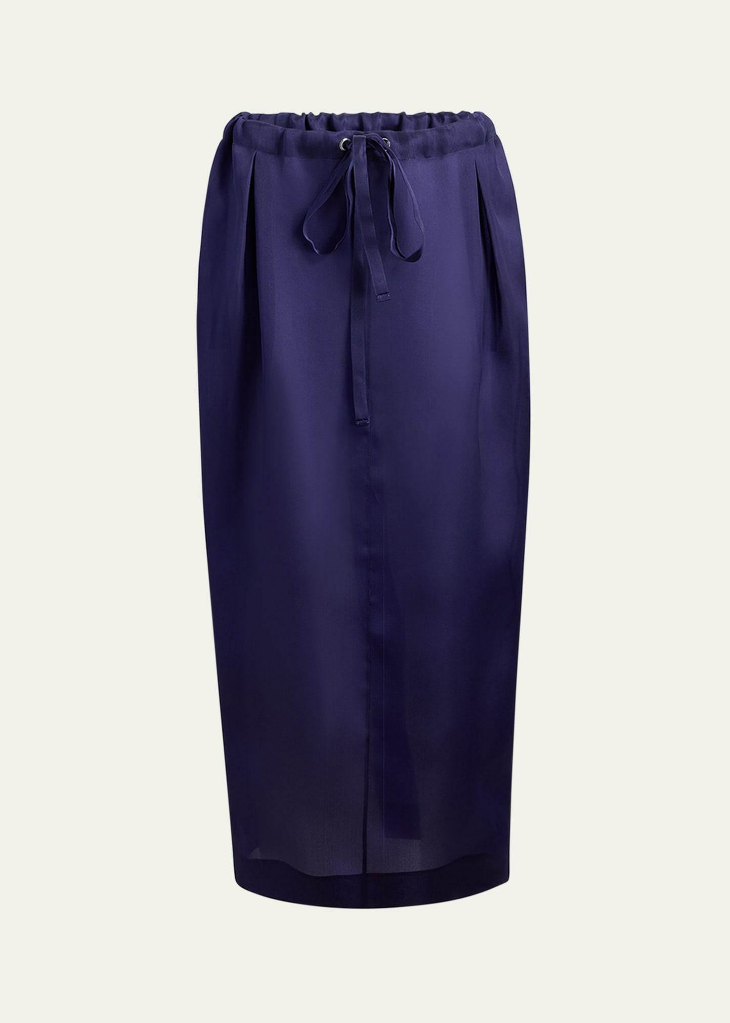 chenton long drawcord silk skirt