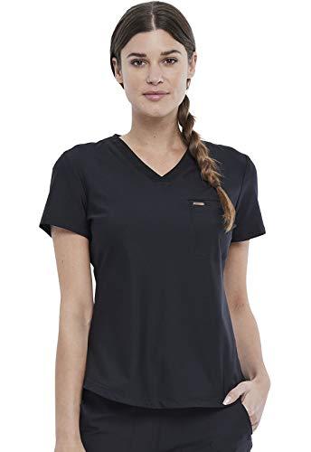cherokee form women scrubs top tuckable v-neck ck819, s, black