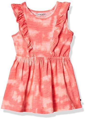 cherokee girls' toddler tie dye dress with ruffle pompom, pink, 24m