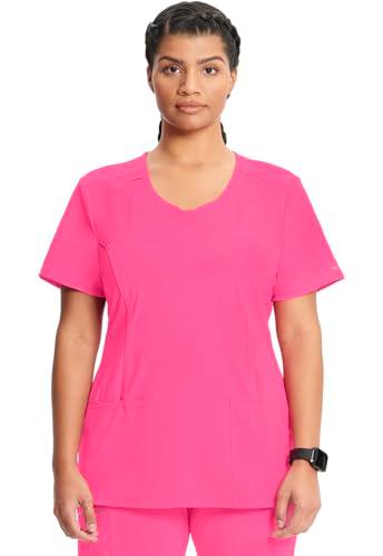 cherokee infinity scrubs for women round neck scrub top with 3 pockets & 360° stretch plus size 2624a, 3xl, carmine pink