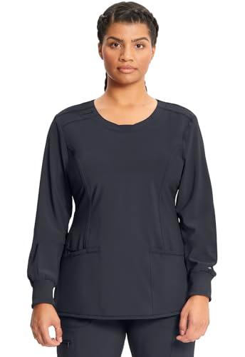 cherokee long sleeve scrubs for women, 4-way stretch performance fabric plus size ck781a, 4xl, pewter