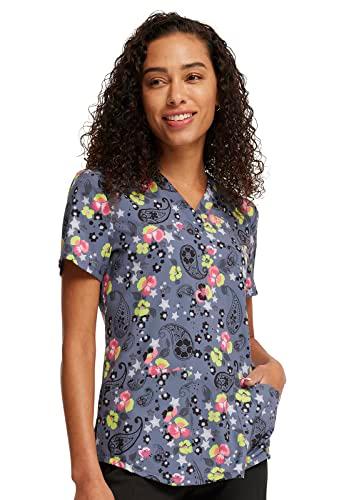 cherokee prints women scrubs top v-neck print ck662, m, paisley petals