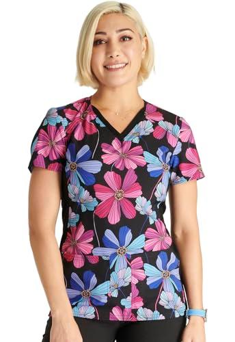 cherokee prints women scrubs top v-neck print plus size ck793, 5xl, floral flashback