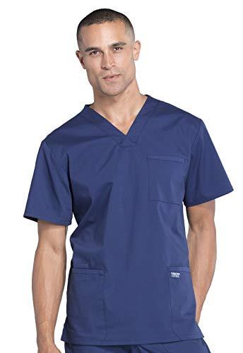 cherokee scrubs for men workwear professionals v-neck 4 pocket scrub top ww695, xl, navy
