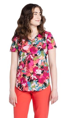 cherokee scrubs for women printed v-neck scrub top with modern classic fit with 2 welt pockets & shirttail hem ck637, xl, abstract petals