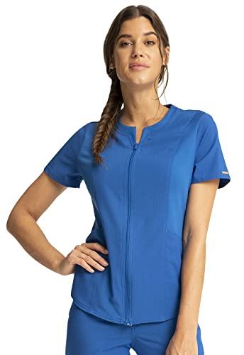 cherokee statement women scrubs top zip front ck931, l, royal