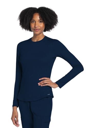 cherokee underscrub long sleeve women tee modern fit with shirttail hem - ck773, xl, navy