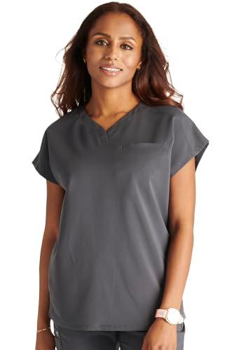 cherokee v-neck women's scrub top with dolman sleeves & high-low shirttail hem for comfort ck836a, m, pewter