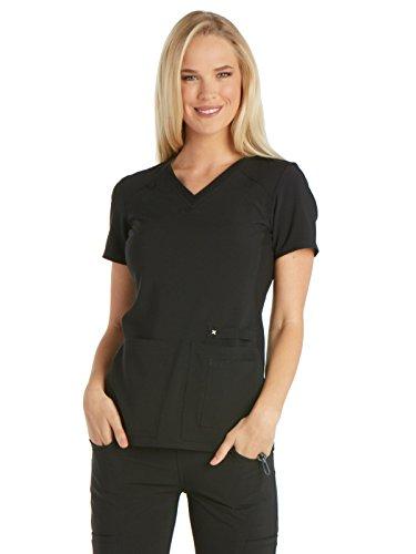cherokee women's iflex v-neck knit panel top, black, x-large