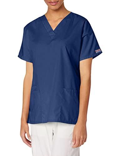 cherokee women's l v neck scrubs shirt, navy, large