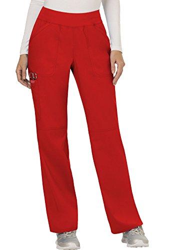 cherokee women's mid rise straight leg pull-on pant, red, large