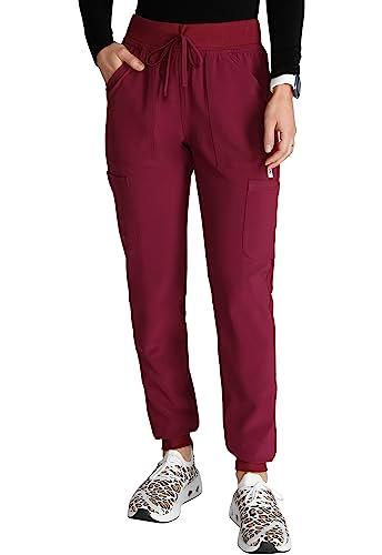 cherokee women's scrub jogger pants natural rise with 4 pockets and drawstring waistband - ck249ap, xl petite, wine