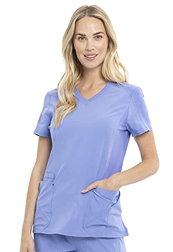 cherokee women's v-neck scrub top, 4 pockets, with yokes & sleeve insets, ideal for medical professionals ck711, l, ciel blue