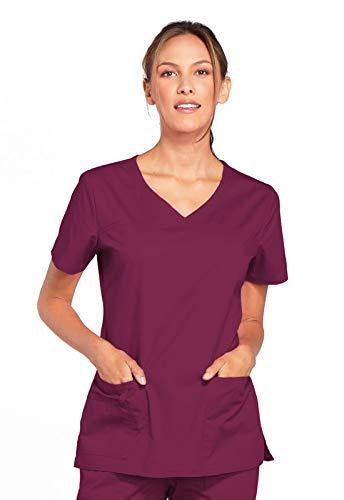 cherokee women's workwear core stretch v-neck scrubs shirt, wine, x-small