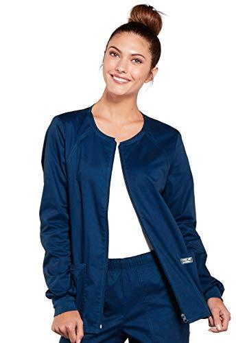 cherokee women's workwear scrubs core stretch zip front warm up jacket, navy, large