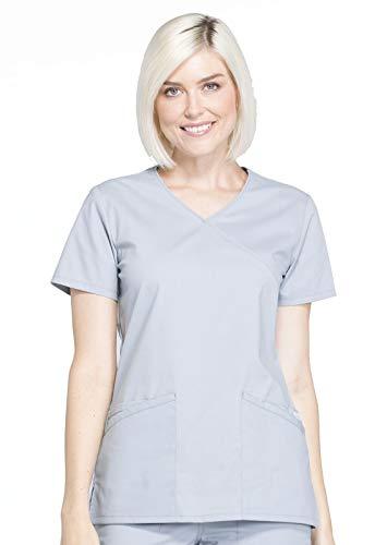 cherokee women scrubs top workwear professionals mock wrap ww655, l, grey