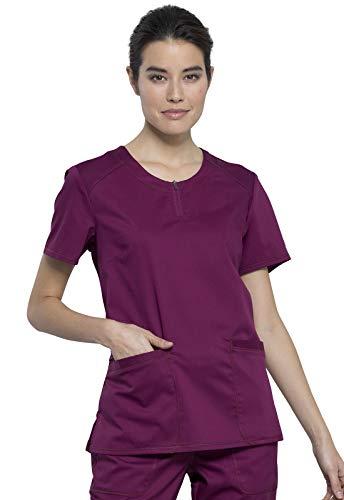 cherokee women scrubs top workwear revolution round neck ww602, l, wine