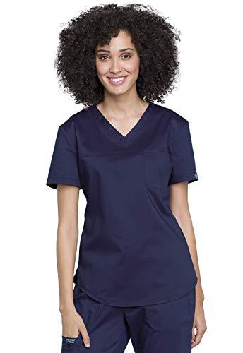 cherokee women scrubs top workwear revolution tuckable v-neck o.r ww657, s, navy