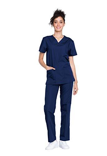 cherokee womens unisex top and pant medical scrubs set, navy, 3x-large us