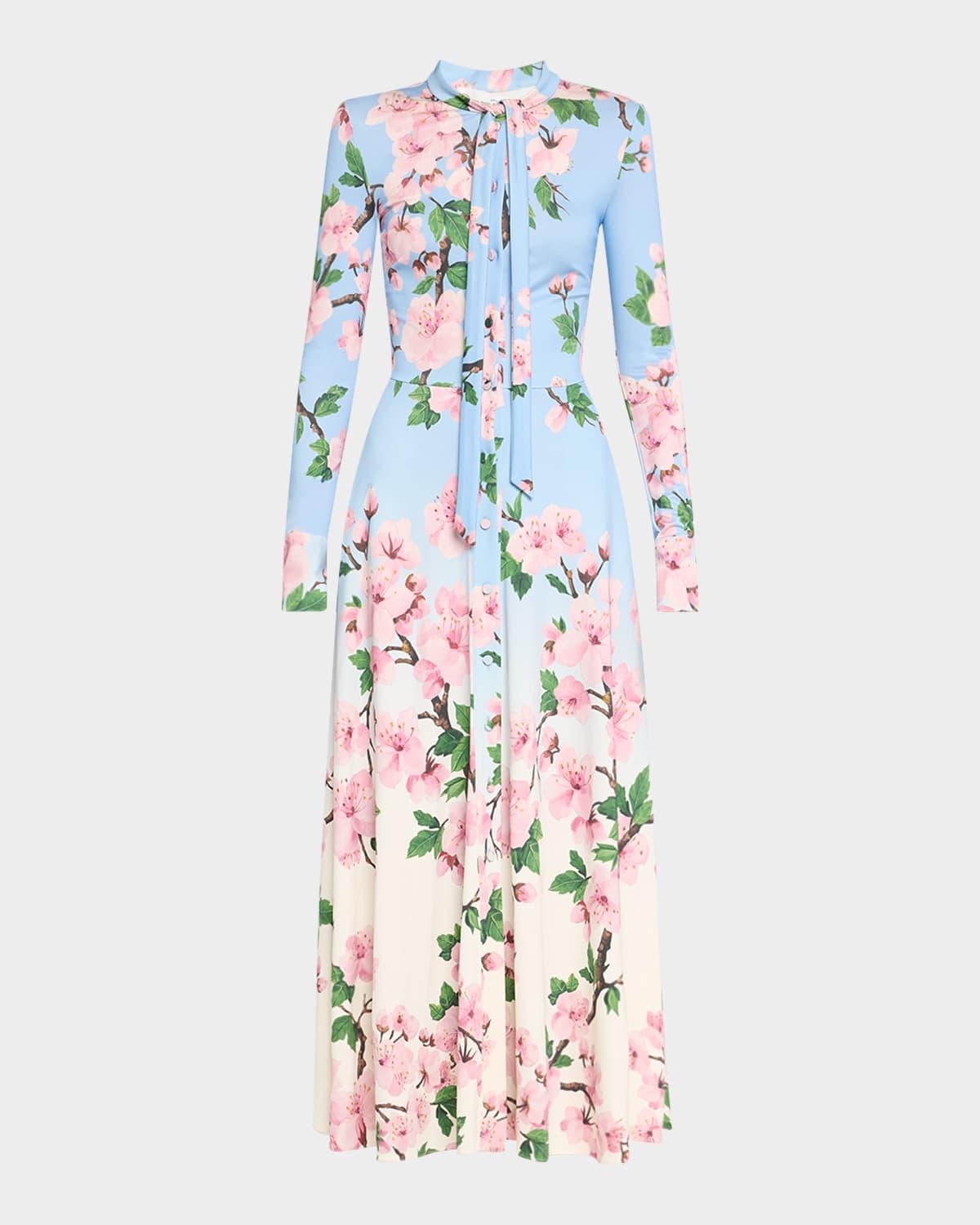 cherry blossom degrade jersey long-sleeve maxi dress