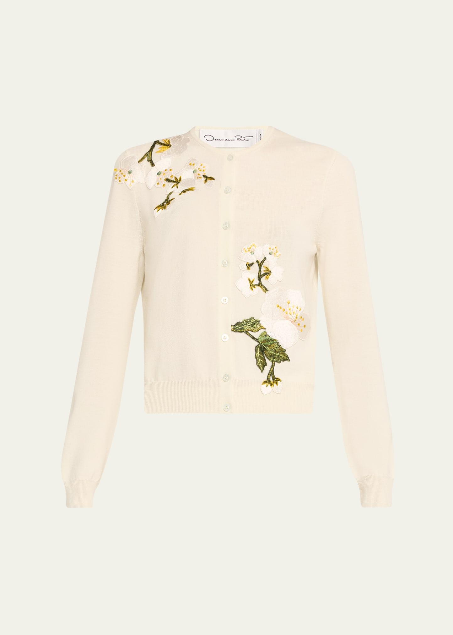 cherry blossom embroidered crewneck cardigan