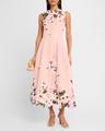 cherry blossom embroidered faille sleeveless cocktail dress