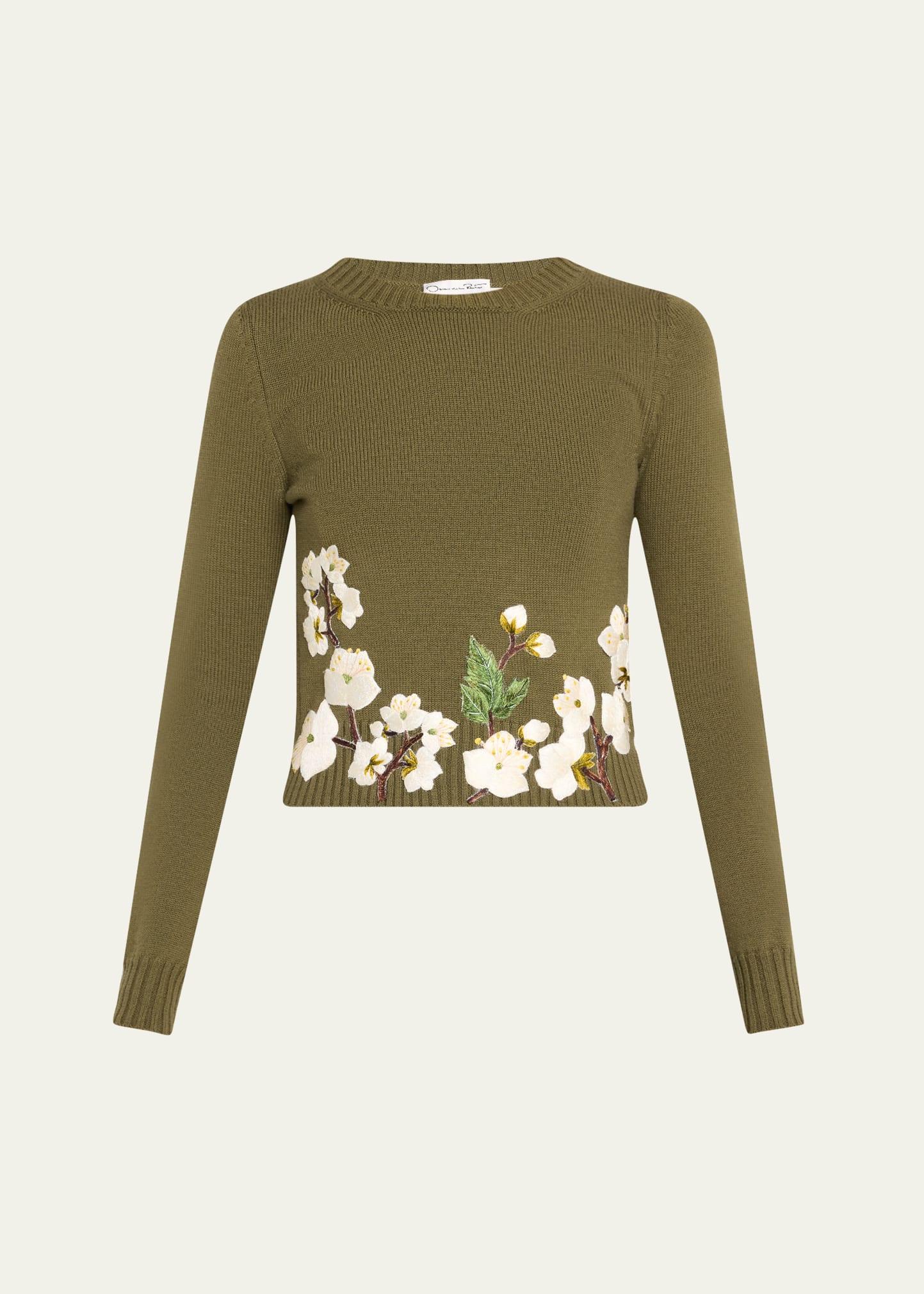 cherry blossom embroidered wool pullover