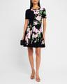 cherry blossom jacquard knit pleated mini dress