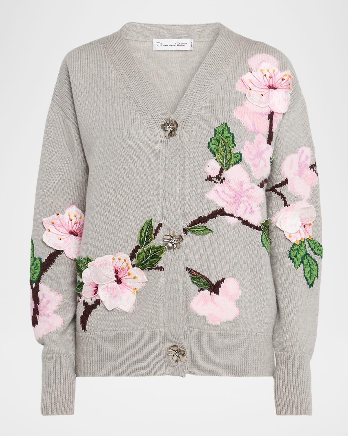 cherry blossom jacquard v-neck cardigan