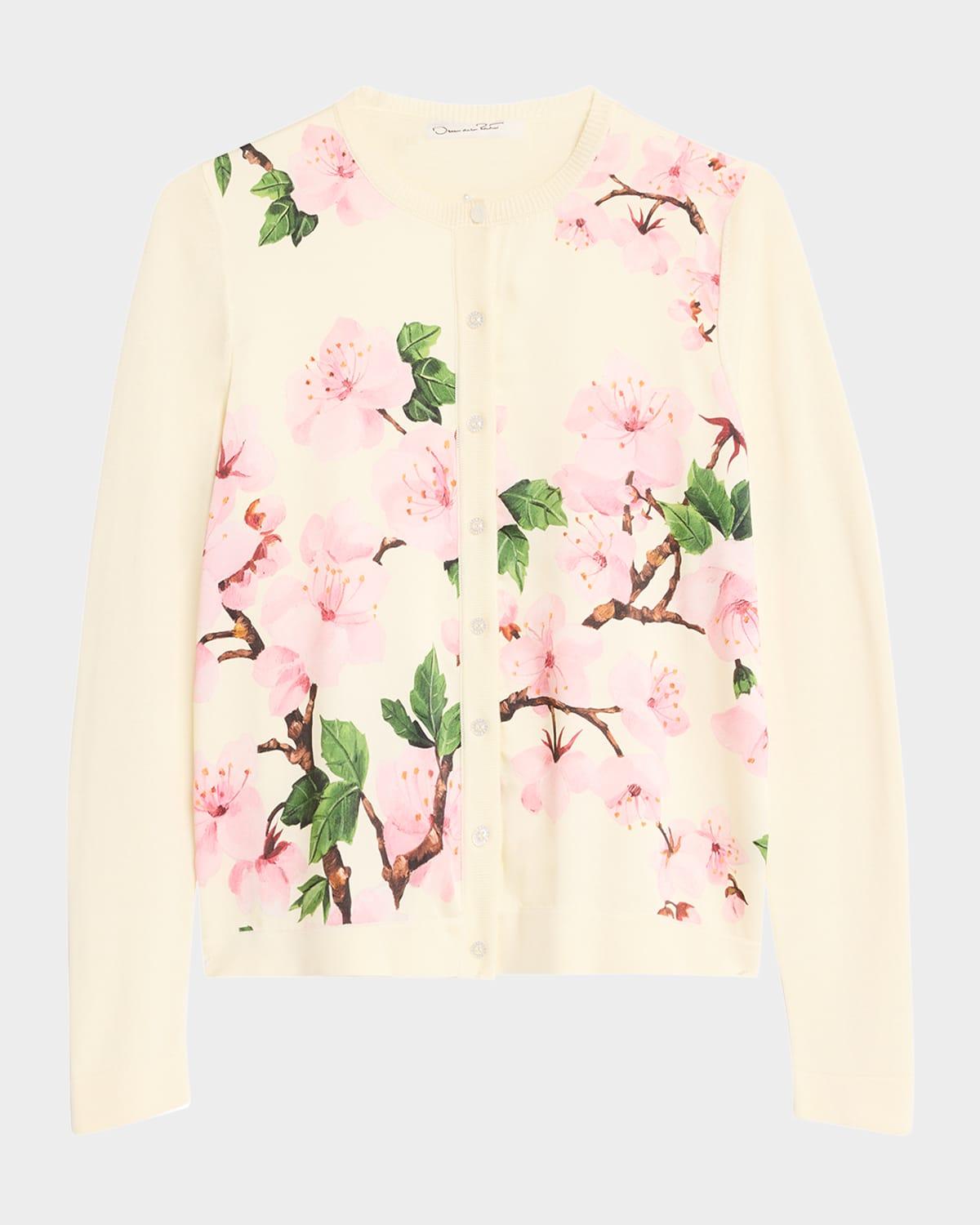 cherry blossom silk insert crewneck cardigan